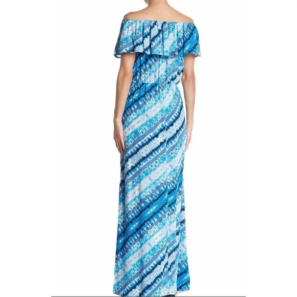 NEW The Vanity Room Women's Size Small Blue Ruffle Off the Shoulder Maxi Dress - Picture 2 of 5